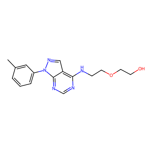 2-(2-{[1-(3-methylphenyl)-1H-pyrazolo[3,4-d]pyrimidin-4-yl]amino}ethoxy)ethanol structure
