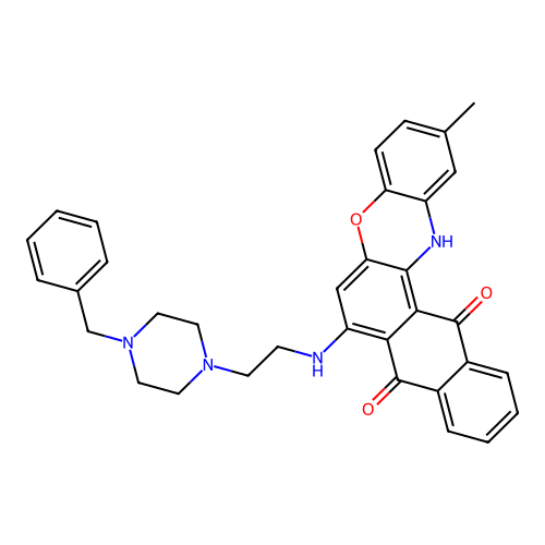 7-((2-(4-benzylpiperazin-1-yl)ethyl)amino)-2-methyl-8H-naphtho[2,3-a]phenoxazine-8,13(14H)-dione structure