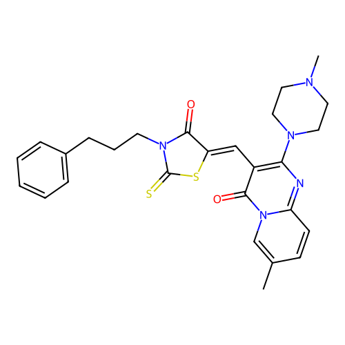 (Z)-5-((7-methyl-2-(4-methylpiperazin-1-yl)-4-oxo-4H-pyrido[1,2-a]pyrimidin-3-yl)methylene)-3-(3-phenylpropyl)-2-thioxothiazolidin-4-one structure