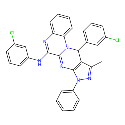N,11-bis(3-chlorophenyl)-10-methyl-8-phenyl-8,11-dihydropyrazolo[3',4':4,5]pyrimido[1,2-a]quinoxalin-6-amine structure