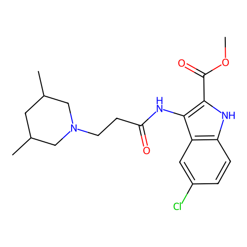 methyl 5-chloro-3-(3-(3,5-dimethylpiperidin-1-yl)propanamido)-1H-indole-2-carboxylate structure
