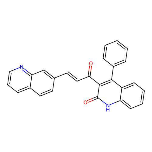 (E)-4-phenyl-3-(3-(quinolin-7-yl)acryloyl)quinolin-2(1H)-one structure