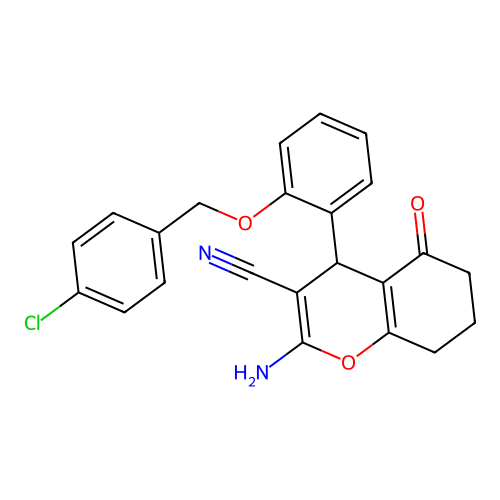 2-amino-4-{2-[(4-chlorobenzyl)oxy]phenyl}-5-oxo-5,6,7,8-tetrahydro-4H-chromene-3-carbonitrile structure