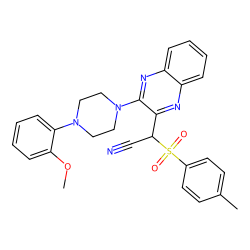 2-(3-(4-(2-methoxyphenyl)piperazin-1-yl)quinoxalin-2-yl)-2-tosylacetonitrile structure