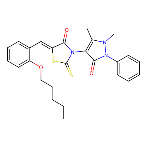 (5Z)-3-(1,5-dimethyl-3-oxo-2-phenylpyrazol-4-yl)-5-[(2-pentoxyphenyl)methylidene]-2-sulfanylidene-1,3-thiazolidin-4-one structure