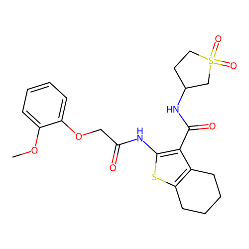 N-(1,1-dioxidotetrahydrothiophen-3-yl)-2-{[(2-methoxyphenoxy)acetyl]amino}-4,5,6,7-tetrahydro-1-benzothiophene-3-carboxamide structure