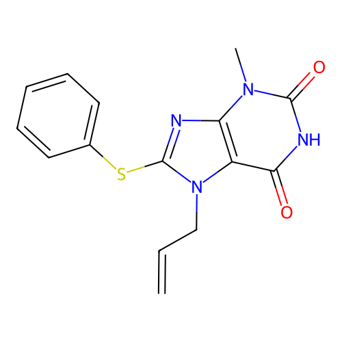 7-Allyl-3-methyl-8-phenylsulfanyl-3,7-dihydro-purine-2,6-dione structure