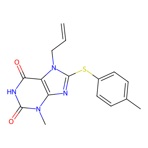 3-Methyl-8-(4-methylphenylthio)-7-prop-2-enyl-1,3,7-trihydropurine-2,6-dione structure