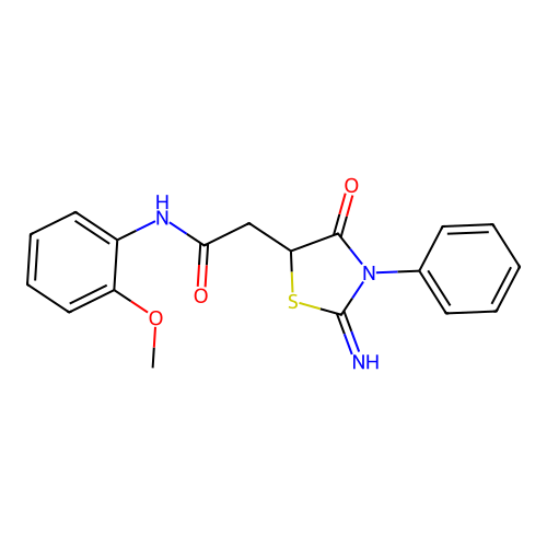 2-(2-imino-4-oxo-3-phenyl-1,3-thiazolidin-5-yl)-N-(2-methoxyphenyl)acetamide structure