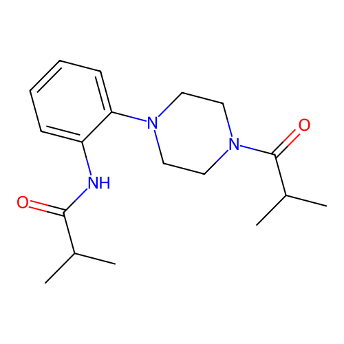 2-methyl-N-[2-[4-(2-methylpropanoyl)piperazin-1-yl]phenyl]propanamide structure