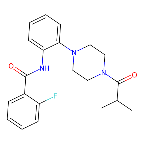 2-fluoro-N-[2-[4-(2-methylpropanoyl)piperazin-1-yl]phenyl]benzamide structure