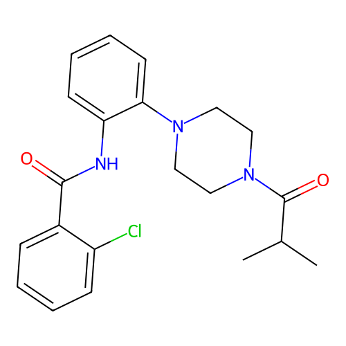 2-chloro-N-[2-[4-(2-methylpropanoyl)piperazin-1-yl]phenyl]benzamide structure