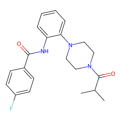 4-fluoro-N-[2-[4-(2-methylpropanoyl)piperazin-1-yl]phenyl]benzamide structure