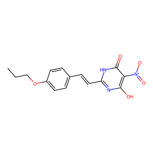6-hydroxy-5-nitro-2-[(E)-2-(4-propoxyphenyl)ethenyl]pyrimidin-4(3H)-one structure