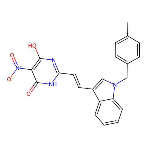 2-{(E)-2-[1-(4-methylbenzyl)-1H-indol-3-yl]ethenyl}-5-nitropyrimidine-4,6-diol structure
