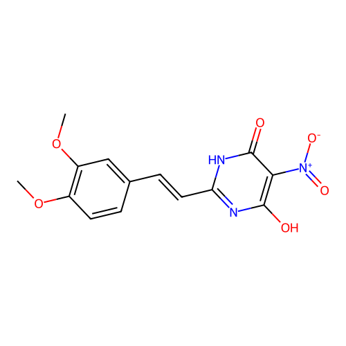 2-[2-(3,4-dimethoxyphenyl)ethenyl]-4-hydroxy-5-nitro-1H-pyrimidin-6-one structure