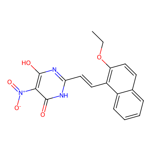 2-[(E)-2-(2-ethoxynaphthalen-1-yl)ethenyl]-5-nitropyrimidine-4,6-diol structure