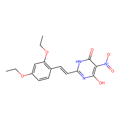 2-[2-(2,4-diethoxyphenyl)ethenyl]-4-hydroxy-5-nitro-1H-pyrimidin-6-one structure