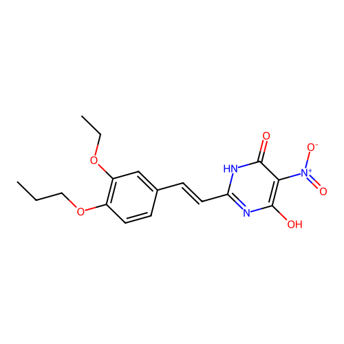 (E)-2-(3-ethoxy-4-propoxystyryl)-6-hydroxy-5-nitropyrimidin-4(3H)-one structure