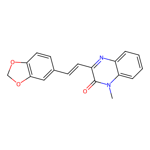 3-[(E)-2-(1,3-benzodioxol-5-yl)ethenyl]-1-methylquinoxalin-2-one structure