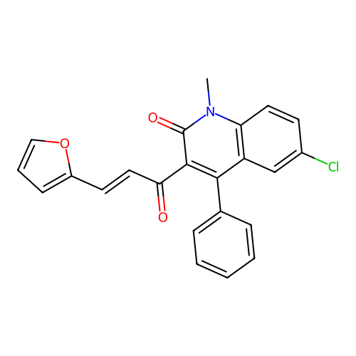 (E)-6-chloro-3-(3-(furan-2-yl)acryloyl)-1-methyl-4-phenylquinolin-2(1H)-one structure