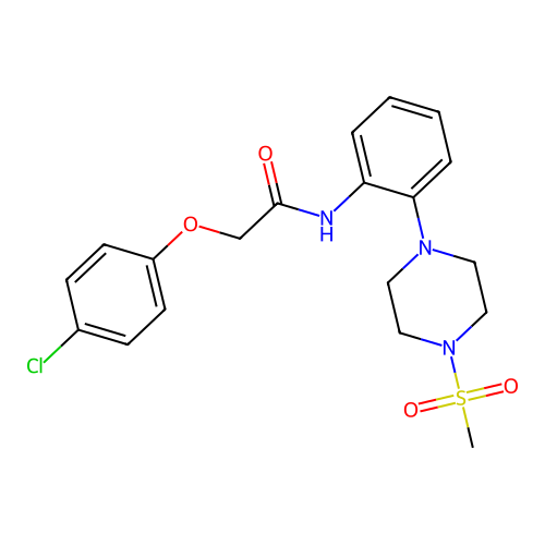 2-(4-chlorophenoxy)-N-[2-(4-methylsulfonylpiperazin-1-yl)phenyl]acetamide structure