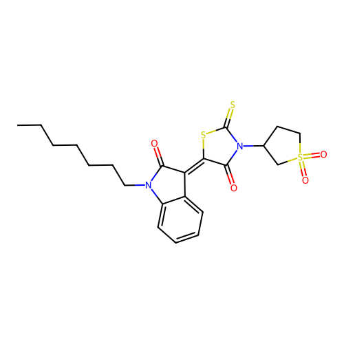 (3Z)-3-[3-(1,1-dioxidotetrahydrothiophen-3-yl)-4-oxo-2-thioxo-1,3-thiazolidin-5-ylidene]-1-heptyl-1,3-dihydro-2H-indol-2-one structure