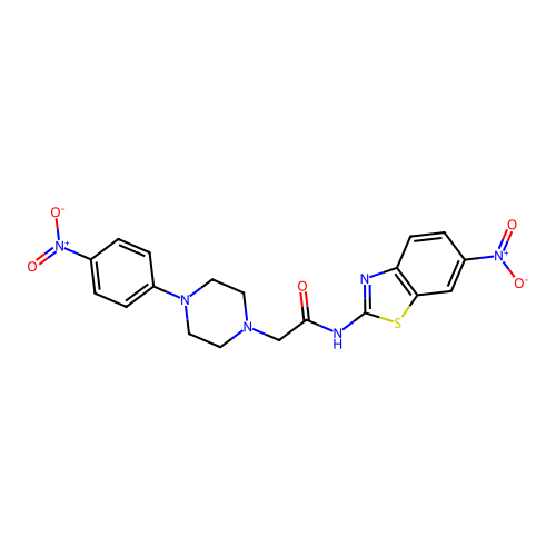 N-(6-nitro-1,3-benzothiazol-2-yl)-2-[4-(4-nitrophenyl)piperazin-1-yl]acetamide structure