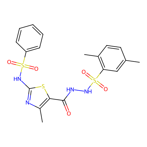N-[5-[[(2,5-dimethylphenyl)sulfonylamino]carbamoyl]-4-methyl-1,3-thiazol-2-yl]benzenesulfonamide structure