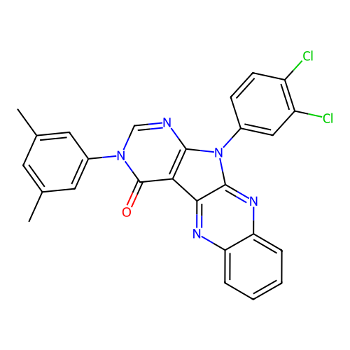 11-(3,4-dichlorophenyl)-3-(3,5-dimethylphenyl)-3,11-dihydro-4H-pyrimido[5',4':4,5]pyrrolo[2,3-b]quinoxalin-4-one structure
