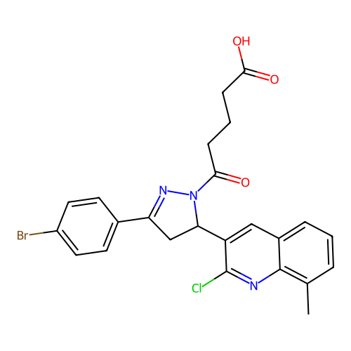5-(3-(4-bromophenyl)-5-(2-chloro-8-methylquinolin-3-yl)-4,5-dihydro-1H-pyrazol-1-yl)-5-oxopentanoic acid structure