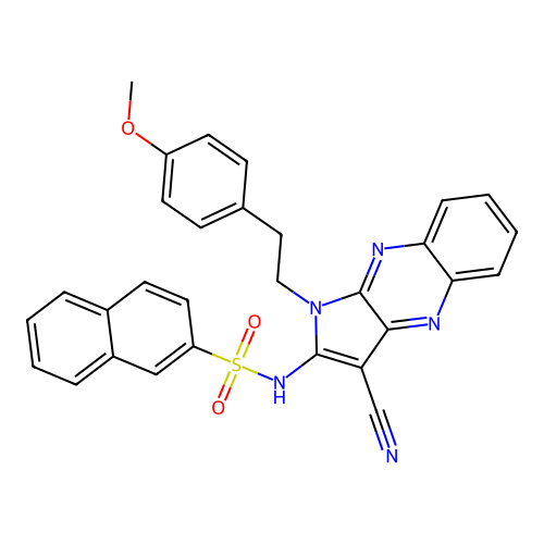 N-(3-cyano-1-(4-methoxyphenethyl)-1H-pyrrolo[2,3-b]quinoxalin-2-yl)naphthalene-2-sulfonamide structure