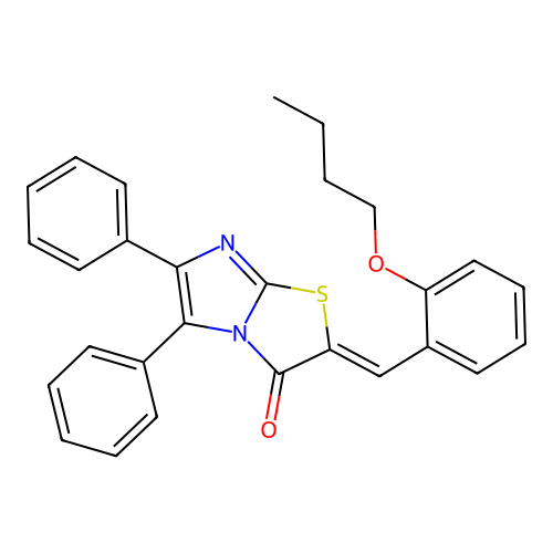 (2Z)-2-(2-butoxybenzylidene)-5,6-diphenylimidazo[2,1-b][1,3]thiazol-3(2H)-one structure