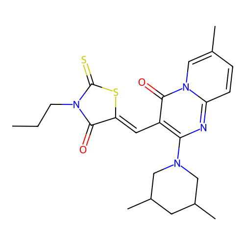 2-(3,5-dimethylpiperidin-1-yl)-7-methyl-3-[(Z)-(4-oxo-3-propyl-2-thioxo-1,3-thiazolidin-5-ylidene)methyl]-4H-pyrido[1,2-a]pyrimidin-4-one structure