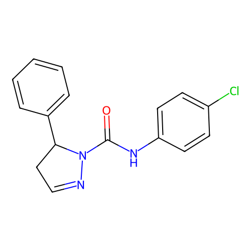 N-(4-chlorophenyl)-5-phenyl-4,5-dihydro-1H-pyrazole-1-carboxamide structure