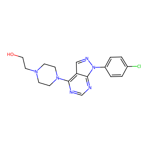 2-(4-(1-(4-chlorophenyl)-1H-pyrazolo[3,4-d]pyrimidin-4-yl)piperazin-1-yl)ethanol structure