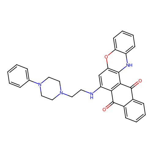 7-((2-(4-phenylpiperazin-1-yl)ethyl)amino)-8H-naphtho[2,3-a]phenoxazine-8,13(14H)-dione structure