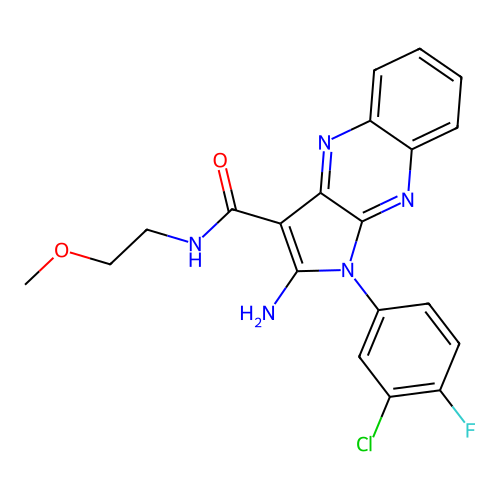 2-amino-1-(3-chloro-4-fluorophenyl)-N-(2-methoxyethyl)-1H-pyrrolo[2,3-b]quinoxaline-3-carboxamide structure