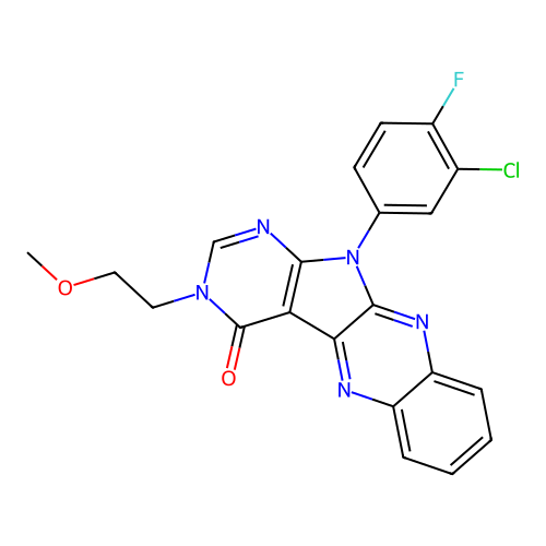 11-(3-chloro-4-fluorophenyl)-3-(2-methoxyethyl)-3,11-dihydro-4H-pyrimido[5',4':4,5]pyrrolo[2,3-b]quinoxalin-4-one structure