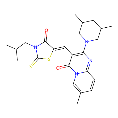 2-(3,5-dimethylpiperidin-1-yl)-7-methyl-3-{(Z)-[3-(2-methylpropyl)-4-oxo-2-thioxo-1,3-thiazolidin-5-ylidene]methyl}-4H-pyrido[1,2-a]pyrimidin-4-one structure