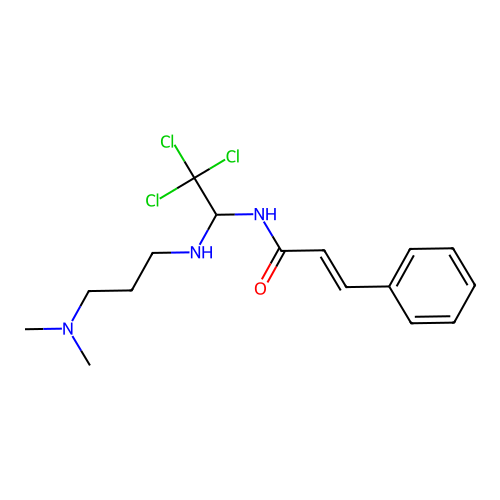 (E)-3-phenyl-N-[2,2,2-trichloro-1-[3-(dimethylamino)propylamino]ethyl]prop-2-enamide structure
