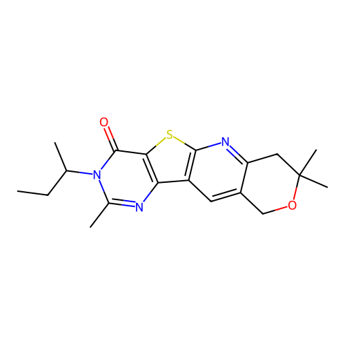 3-(butan-2-yl)-2,8,8-trimethyl-7,10-dihydro-8H-pyrano[3'',4'':5',6']pyrido[3',2':4,5]thieno[3,2-d]pyrimidin-4(3H)-one structure