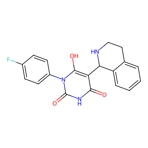 1-(4-fluorophenyl)-6-hydroxy-5-(1,2,3,4-tetrahydroisoquinolin-1-yl)pyrimidine-2,4-dione structure