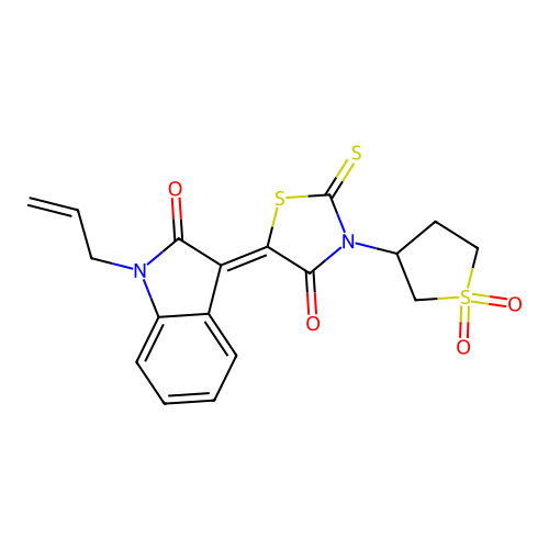 (3Z)-3-[3-(1,1-dioxidotetrahydrothiophen-3-yl)-4-oxo-2-thioxo-1,3-thiazolidin-5-ylidene]-1-(prop-2-en-1-yl)-1,3-dihydro-2H-indol-2-one structure