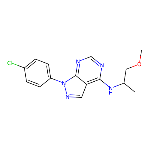 1-(4-chlorophenyl)-N-(1-methoxypropan-2-yl)-4-pyrazolo[3,4-d]pyrimidinamine structure