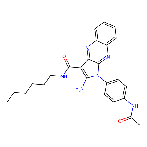 1-(4-acetamidophenyl)-2-amino-N-hexyl-1H-pyrrolo[2,3-b]quinoxaline-3-carboxamide structure