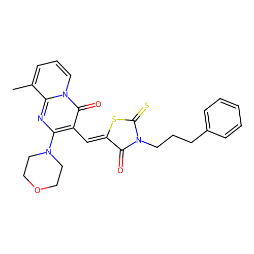 9-methyl-2-(morpholin-4-yl)-3-{(Z)-[4-oxo-3-(3-phenylpropyl)-2-thioxo-1,3-thiazolidin-5-ylidene]methyl}-4H-pyrido[1,2-a]pyrimidin-4-one structure