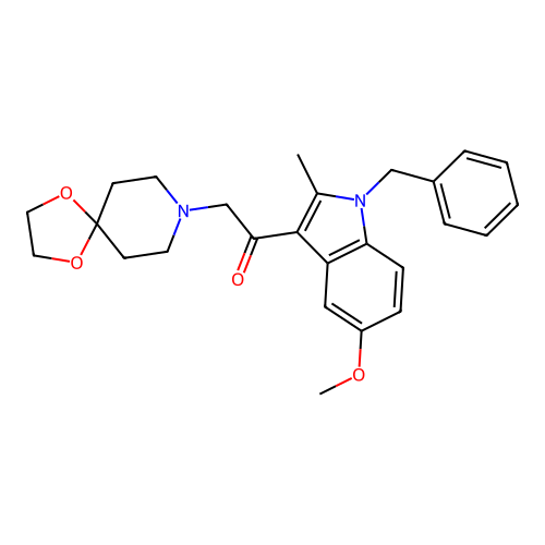 1-(1-Benzyl-5-methoxy-2-methyl-1H-indol-3-yl)-2-(1,4-dioxa-8-aza-spiro[4.5]dec-8-yl)-ethanone structure