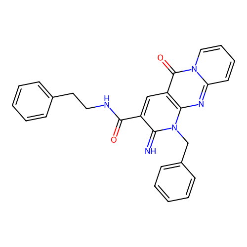 [2-imino-5-oxo-1-benzyl(1,6-dihydropyridino[1,2-a]pyridino[2,3-d]pyrimidin-3-y l)]-N-(2-phenylethyl)carboxamide structure