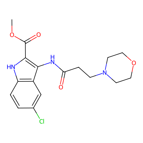 methyl 5-chloro-3-(3-morpholin-4-ylpropanoylamino)-1H-indole-2-carboxylate structure